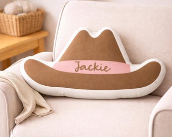 Personalized Cowgirl Hat Shape Pillow | Western Throw Pillow for Girls | Custom Rodeo Cowboy Cushion