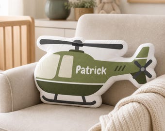 Personalized Helicopter Shape Pillow | Custom Aviation Cushion | Kids Room Decor | Plush Gift