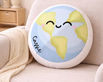 Personalized Earth Shape Pillow | Custom Name Pillow for Kids Room or Nursery Decor Gift