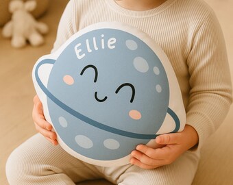 Personalized Planet Pillow – Custom Name Saturn Plush, Space Nursery Decor, Celestial Bedroom Gift for Kids or Space Lovers