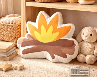 Campfire Shape Pillow | Cozy Camping Throw Pillow | Woodland Nursery Decor | Glamping Bedroom Accent