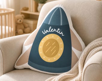 Personalized Rocket Shape Pillow | Custom Space Cushion | Outer Space Decor | Plush Gift