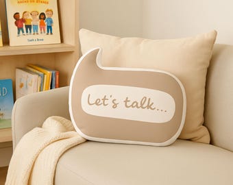 Personalized Speech Bubble Shape Pillow | Custom Office or Therapy Decor | Soft Plush Cushion in 3 Sizes | Calm Down Corner Gift