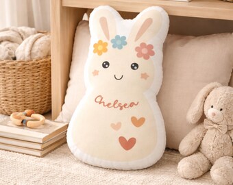 Personalized Bunny Shape Pillow for Kids | Custom Name Nursery Decor Gift, Easter Cushion