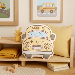 School Bus Pillow for Kids | Back to School Plush Cushion | Cute Preschool Room Decor | Toddler Gift | Kawaii Classroom Reading Corner