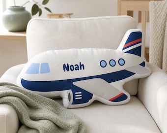 Personalized Airplane Shape Pillow | Custom Plane Pillow | Kids Aviation Nursery Decor for Boys