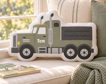 Personalized Big Rig Shaped Pillow | Custom Name Semi Truck Cushion | Kids Room Gift