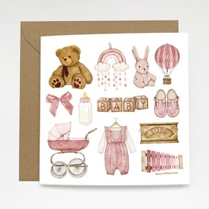 bébé rose - carte de voeux de luxe pour nouveau-né | Carte de vœux élégante pour nouveau-né