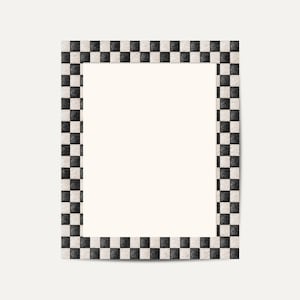 May include: A rectangular picture frame with a black and white checkerboard pattern. The frame has a neutral background and a cream-colored interior. The frame is a decorative item.