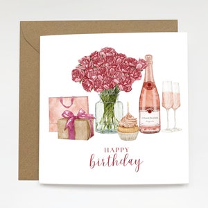 Fille d'anniversaire - Carte de voeux de luxe | Carte d'anniversaire rose élégante