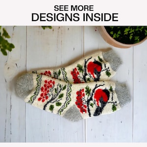 Hand-Knitted Colorful Wool Socks: Vintage Nordic Design, Cozy Winter Warmth, Christmas Socks, Size 8.5-9.5