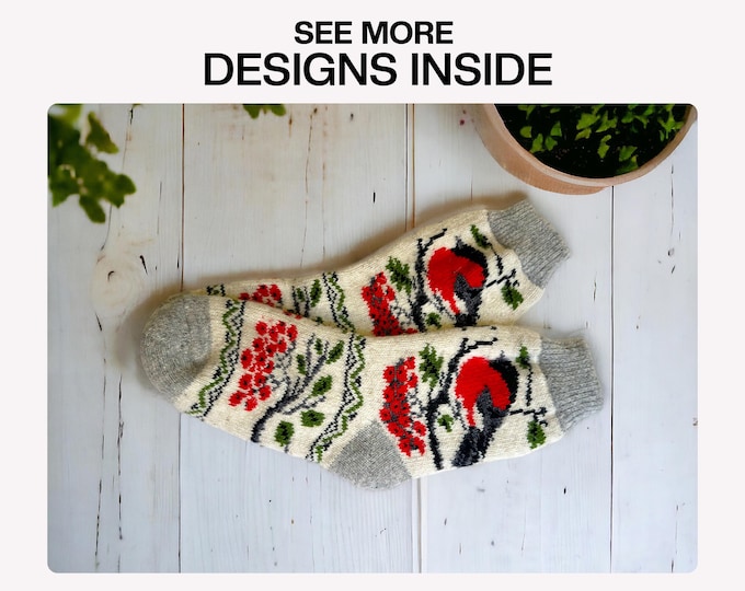 Hand-Knitted Colorful Wool Socks: Vintage Nordic Design, Cozy Winter Warmth, Christmas Socks, Size 8.5-9.5