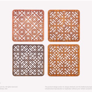 Set of Slavic, Baltic, and Finno-Ugric-Inspired Square Custom Wooden Coasters with Traditional Patterns, Unique Gift Tea and Coffee Lovers