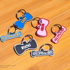 SET of 2: Bone Phone Tag and Bow Tie OR Name Tag, Custom Dog Name Tag, Personalized Dog Name Tag, ID Tag, Bow Tie Tag, Bone Tag, Collar Tag