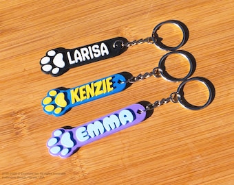 Dog Paw Keychain, Personalized Backpack Name Tag, Custom Luggage Tag, Bottle Name Tag, Kids Lunchbox Tag, School Name Label, Custom Key Ring