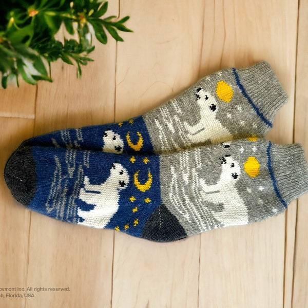 Warm Hand Knitted Wool Socks 9-10 L-Size Winter House Socks Natural Soft Yarn Colorful Cute Handmade Nordic Vintage Socks