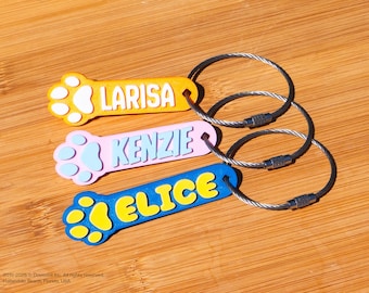 Dog Paw Keychain: Personalized Name Tag, Custom Key Ring, Luggage and Bottle Tag