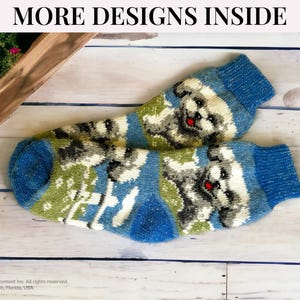 8.5-9.5 Hand Knitted Colorful Wool Socks, Cozy Winter & Fall Socks, Vintage Nordic Design, Hiking Boot Socks, House Socks, Christmas Socks