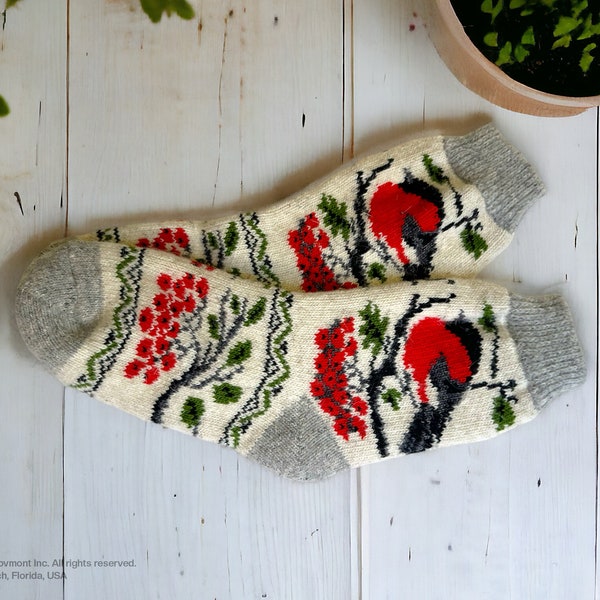 Warm Hand Knitted Wool Socks 8.5-9.5 M-Size Winter House Socks Natural Soft Yarn Colorful Cute Handmade Nordic Vintage Socks