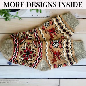 7.5-8.5 Hand Knitted Colorful Wool Socks, Cozy Winter & Fall Socks, Vintage Nordic Design, Hiking Boot Socks, House Socks, Christmas Socks