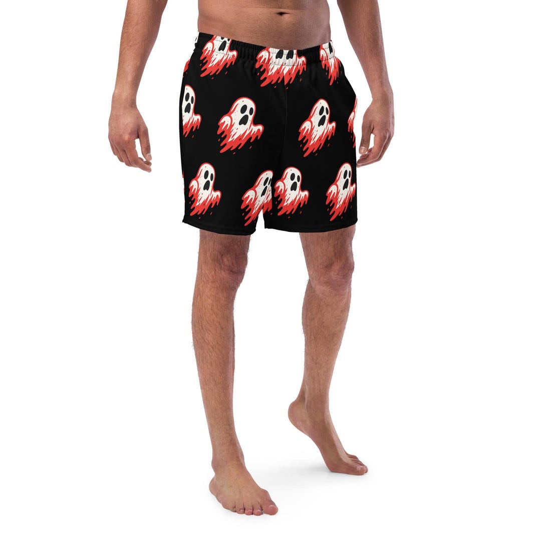 Ghost Pattern Swim Trunks – Spooky Halloween Beachwear for Men, Fun ...