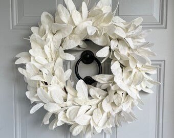 White Lambs Ear Wreath, Modern Farmhouse, White Greenery Wreath, Year Round Wreath, Front Door Wreath, Wedding Wreath, White Wall Decor