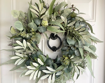 Eucalyptus and Olive Greenery Wreath, Year Round Greenery Wreath, All Season Wreath, Eucalyptus Wreath, Everyday Wreath for Front Door