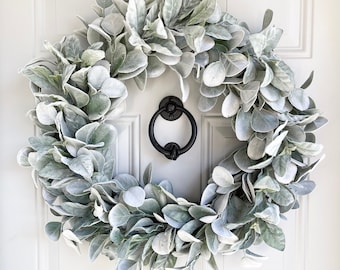 Large Lambs Ear and Dusty Eucalyptus Wreath, Year Round Wreath, All Season Wreath, Lambs Ear Wreath, Everyday Wreath for Front Door