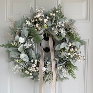 Lambs Ear Winter Wreath With Snowy Eucalyptus Shimmery Ferns Silvery ...