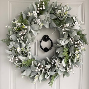 Lambs Ear and Snowy Eucalyptus Winter Wreath With Pine Cedar Evergreen ...