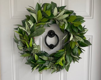 Year Round Eucalyptus Greenery Wreath for Front Door, Modern Farmhouse Wall Decor, Everyday Wreath With Seeded Eucalyptus and Mixed Greenery
