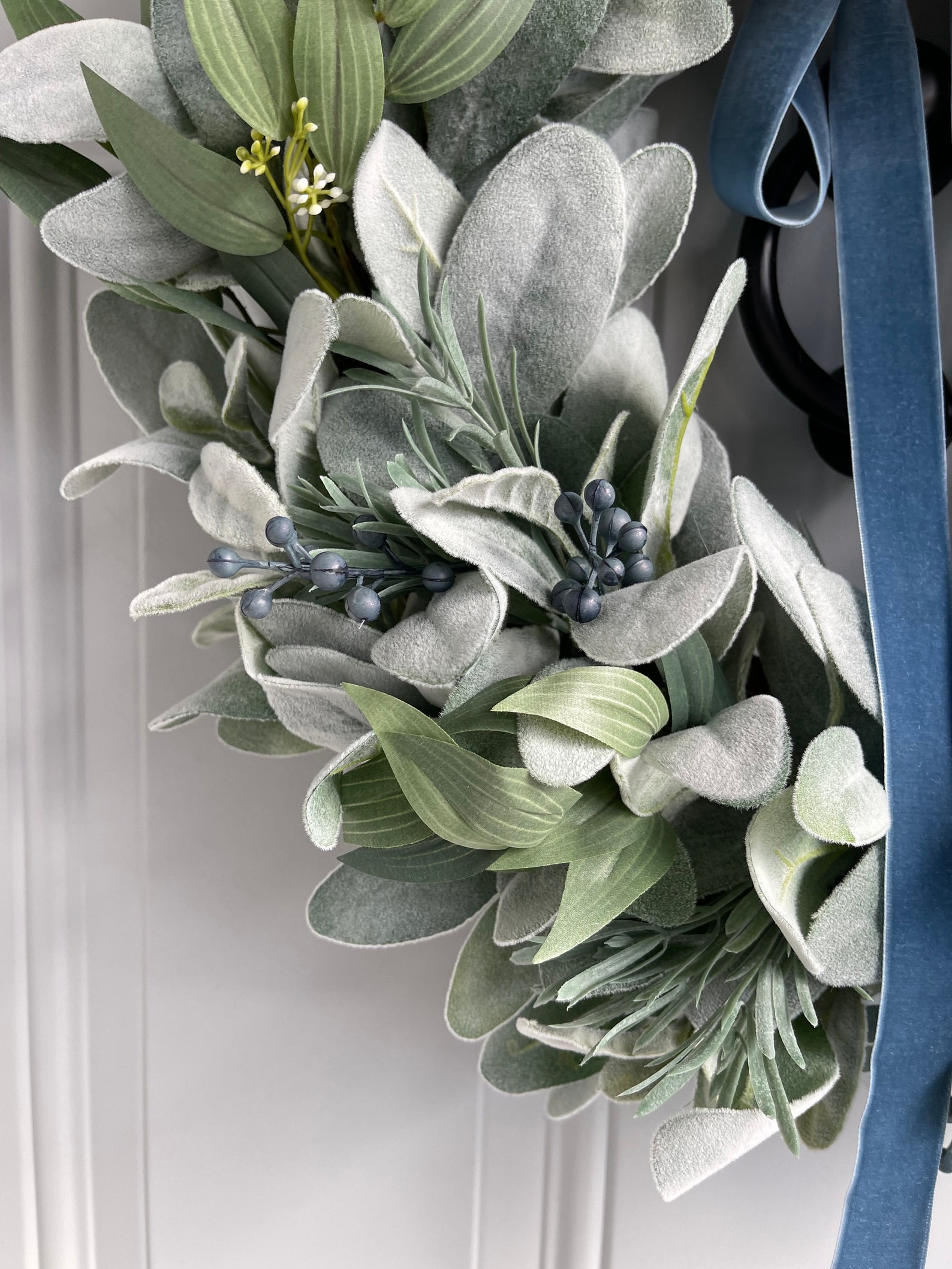 Lambs Ear and Eucalyptus Everyday Front Door Wreath With Blue Berries ...