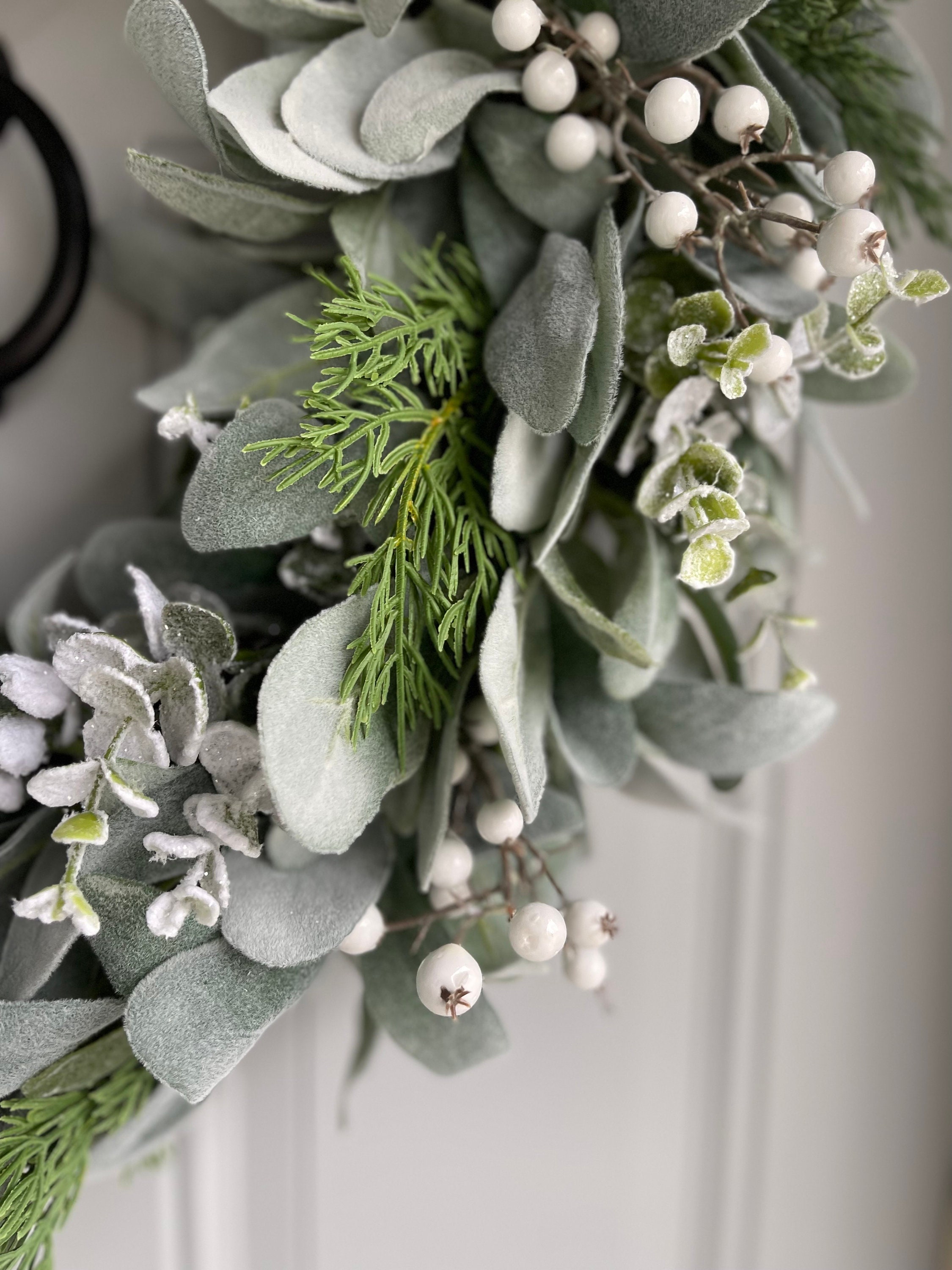 Lambs Ear and Snowy Eucalyptus Winter Wreath With Pine Cedar Evergreen ...