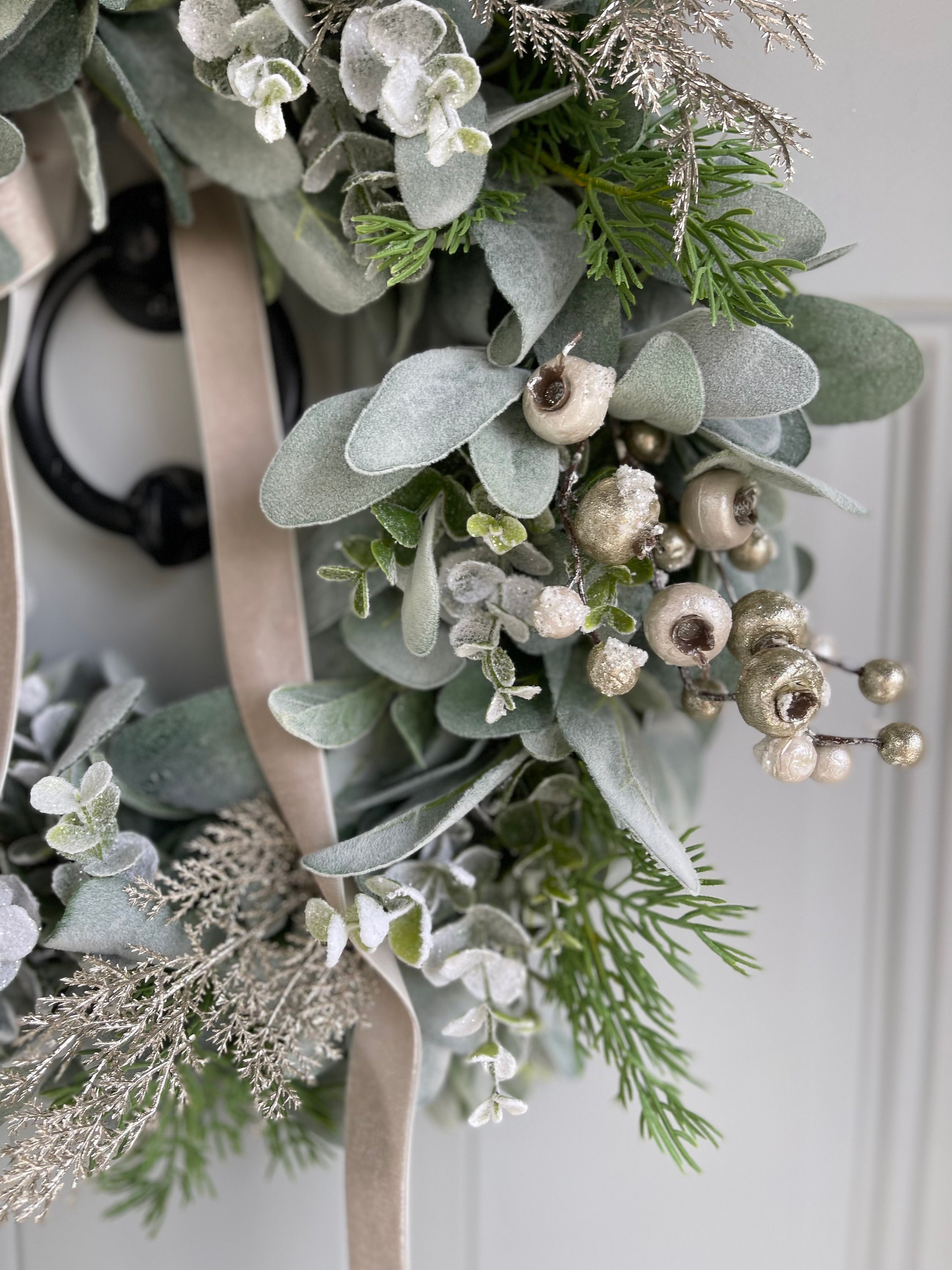 Lambs Ear Winter Wreath With Snowy Eucalyptus Shimmery Ferns Silvery ...