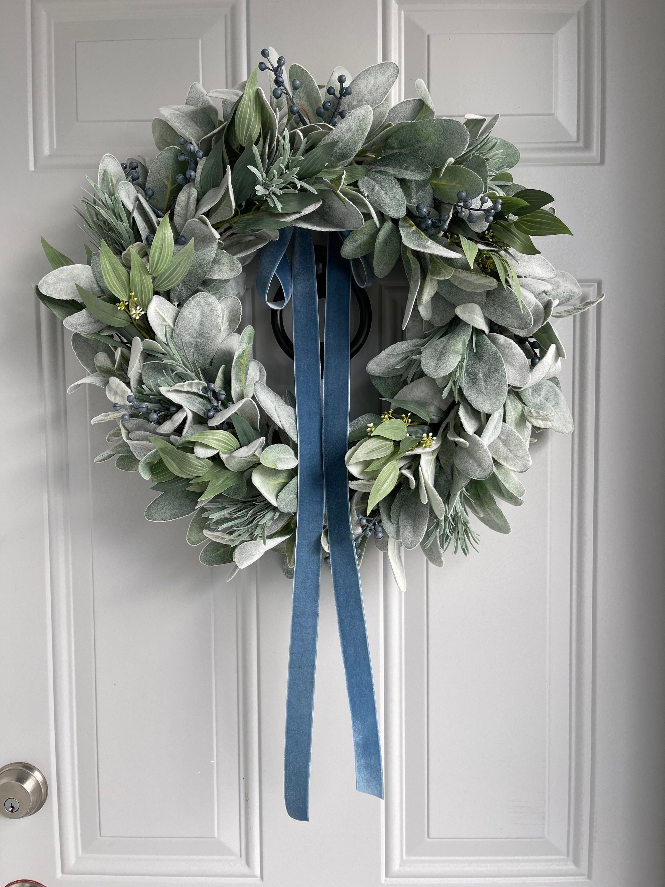 Lambs Ear and Eucalyptus Everyday Front Door Wreath With Blue Berries ...