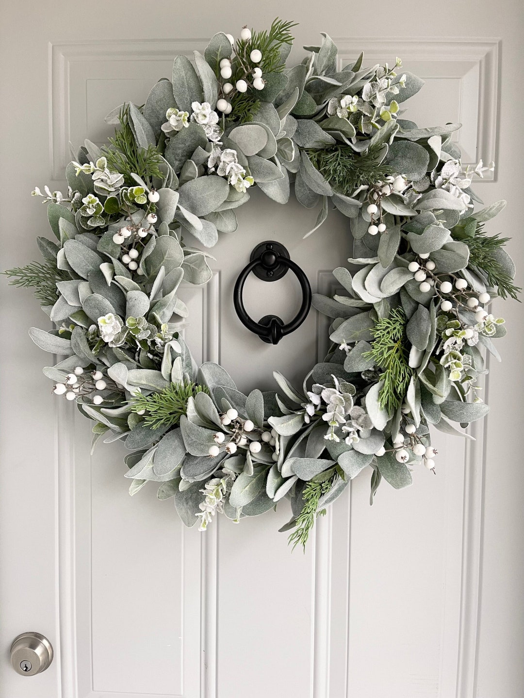 Lambs Ear and Snowy Eucalyptus Winter Wreath With Pine Cedar Evergreen ...