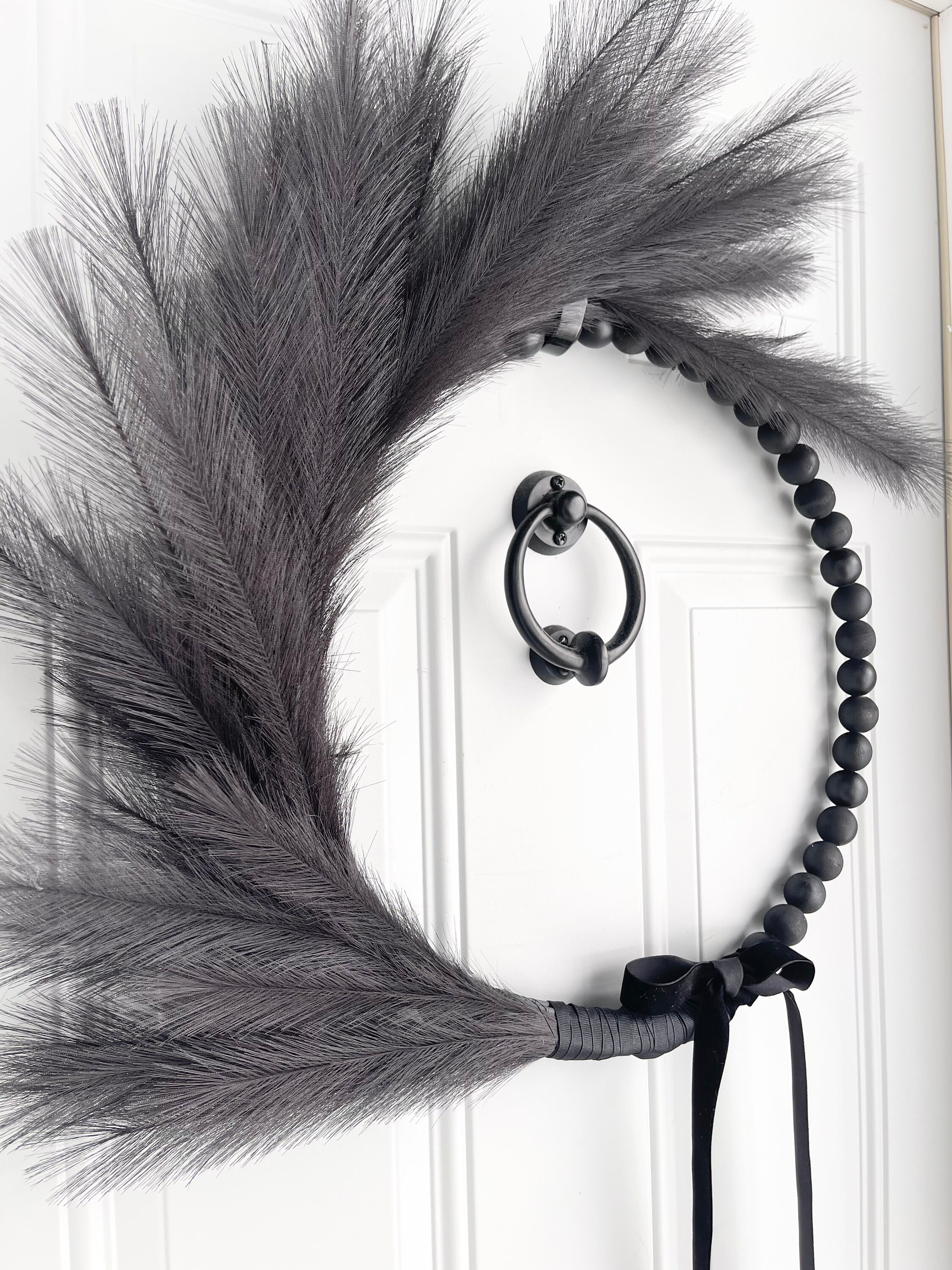 Black Pampas Grass Wreath Black Beaded Wreath With Black Etsy