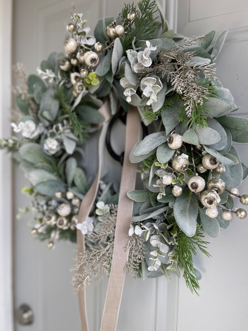 Lambs Ear Winter Wreath With Snowy Eucalyptus Shimmery Ferns Silvery ...