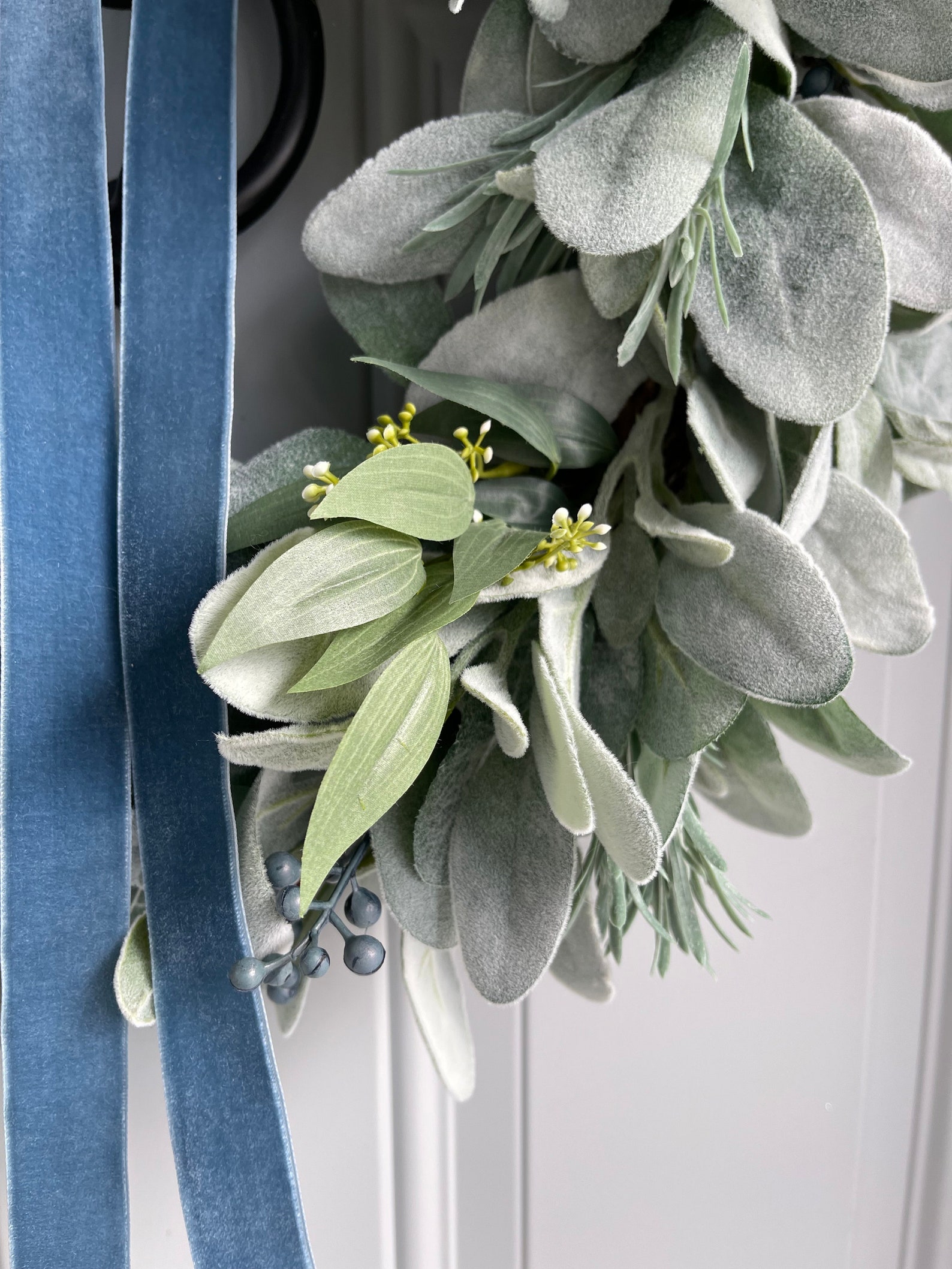 Lambs Ear and Eucalyptus Everyday Front Door Wreath With Blue Berries ...