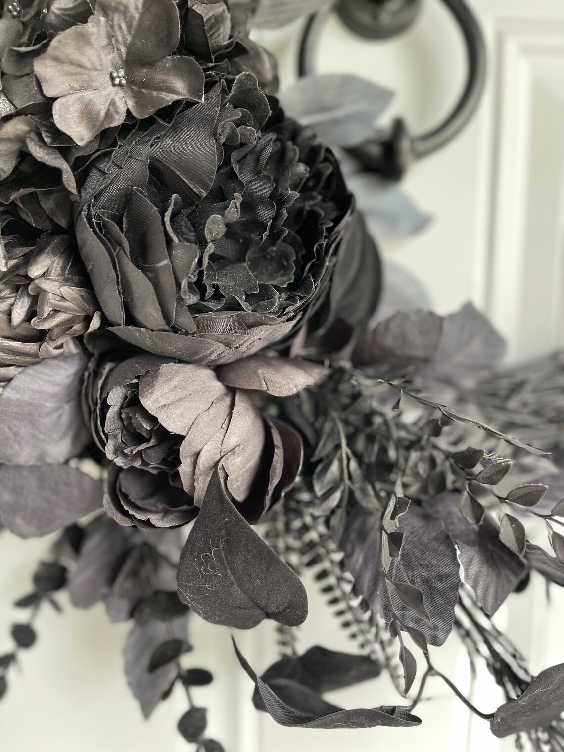 Handmade All-black Beauty Wreath: Black Dahlias, Black Roses, Black ...
