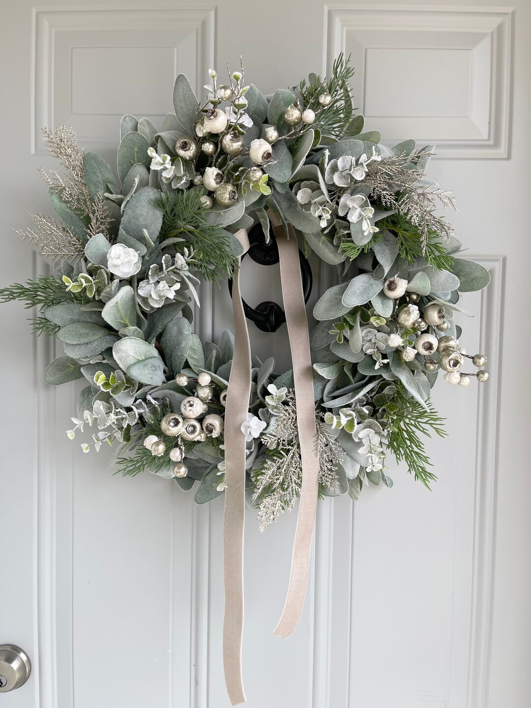 Lambs Ear Winter Wreath With Snowy Eucalyptus Shimmery Ferns Silvery ...