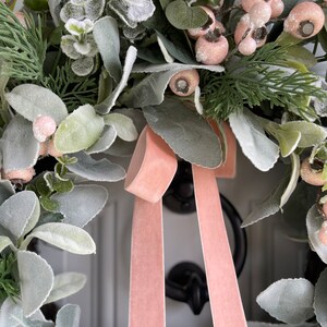 Lambs Ear and Pink Winter Wreath, Christmas Holiday Wreath With Frosted ...
