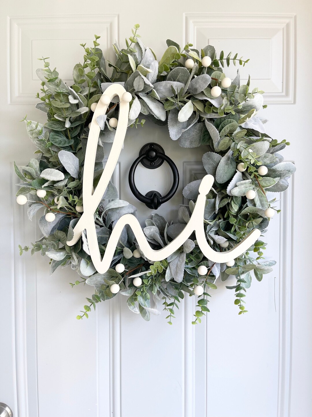 Lambs Ear and Eucalyptus Everyday Front Door Wreath W Cream White ...