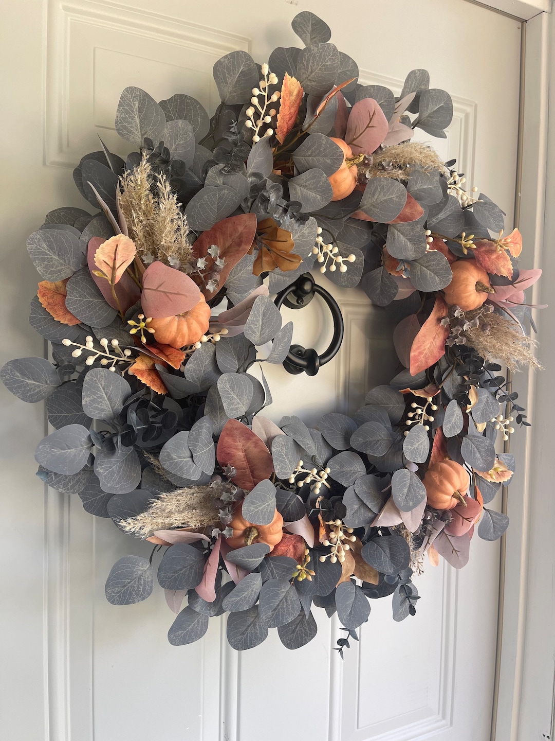Large Navy Blue and Orange Fall Wreath, Navy Blue Eucalyptus With ...