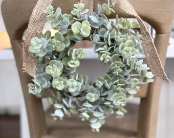 Flocked Eucalyptus Mini Wreath, Cabinet Wreath, Chair Stool Wreath, Small Year Round Wreath, Farmhouse Wreath, Modern Farmhouse, Candle Ring