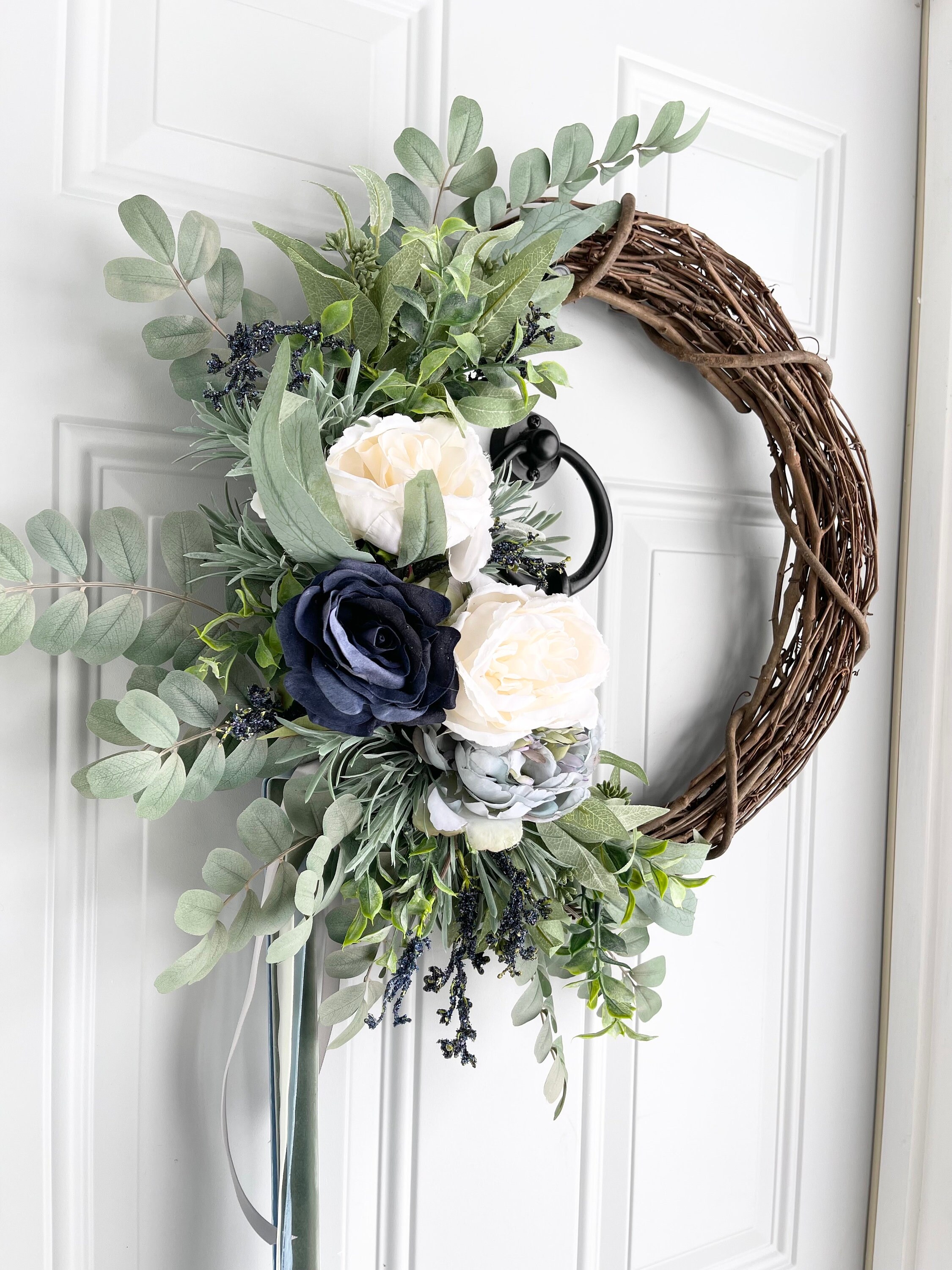Navy Blue Wreath, Navy Blue Everyday Wreath for Front Door, Navy
