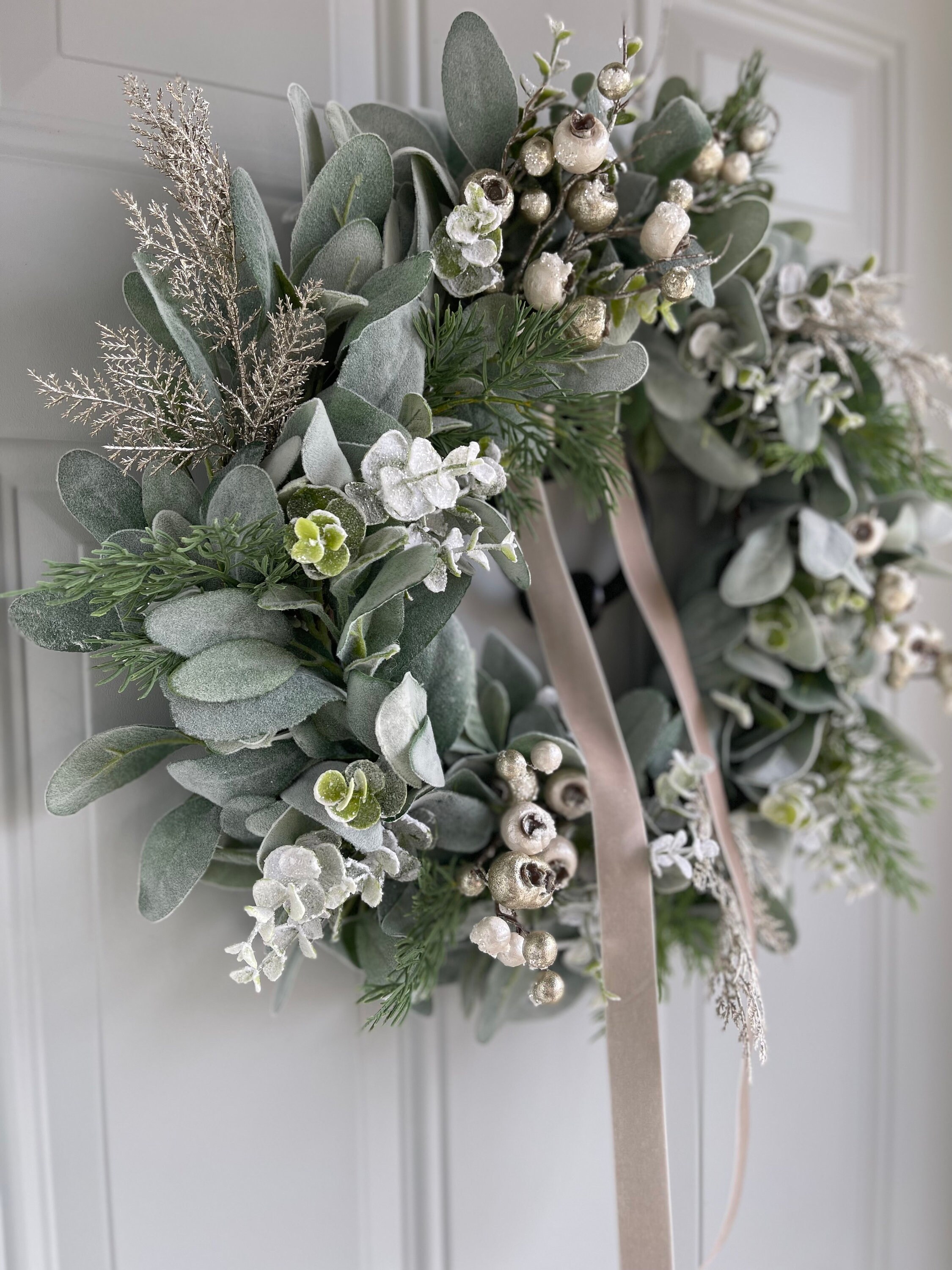 Lambs Ear Winter Wreath With Snowy Eucalyptus Shimmery Ferns Silvery ...