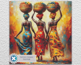 African Women Full Coverage Counted Cross Stitch Pattern Digital PDF Compatible with Pattern Keeper App. Instant Download Printable