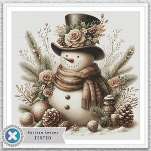 May include: Watercolor illustration of a snowman wearing a top hat and scarf, surrounded by pine branches, roses, and pinecones. The snowman has a carrot nose and button eyes. The image has a soft, vintage aesthetic, perfect for winter decor.