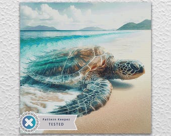 Sea Turtle Full Coverage Counted Cross Stitch Pattern Digital PDF Compatible with Pattern Keeper App. Instant Download Printable PDF.
